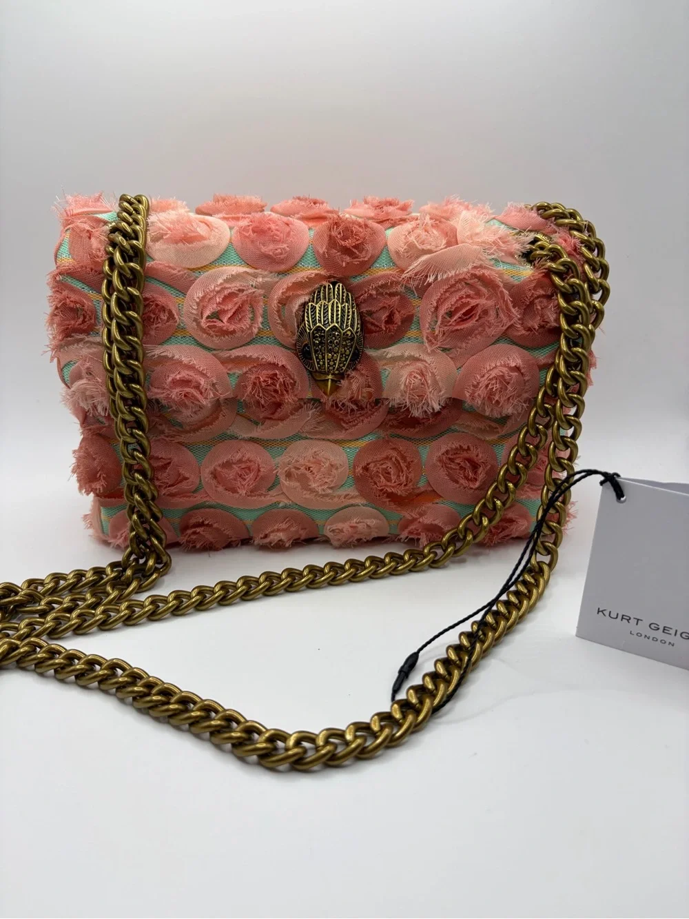 Kurt Geiger Pink Floral with green background Chain/crossbody